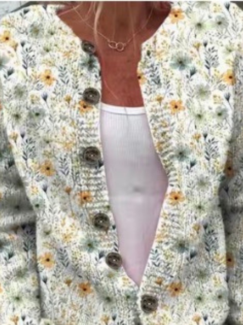 Temu Spring Cardigan Sweater Size 5 XL (22) Floral Green Yellow
